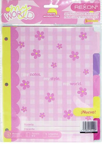 (0652**MW) SEPARADOR N�3 REXON MY WORLD - CARPETAS - SEPARADORES ESCOLARES/A4