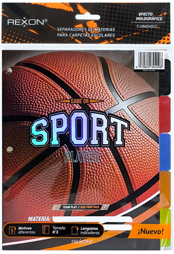 (0652**SP) SEPARADOR N�3 REXON SPORT PLAYER - CARPETAS - SEPARADORES ESCOLARES/A4