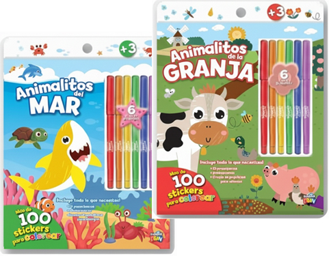 (14754) LIBRO FUN 100 STICKERS P/COLOREAR - LIBROS - LIBROS