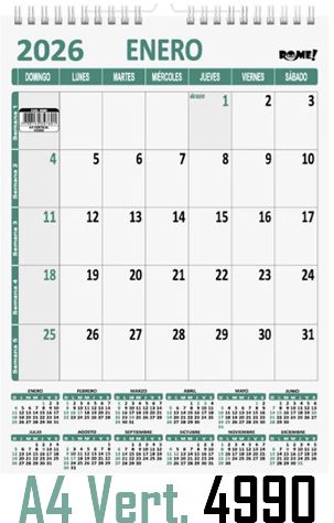 (15813) PLANIF.R 4990 A4 VERT.VE 21.X29.7 - AGENDAS - REPUESTOS/CALENDARIO