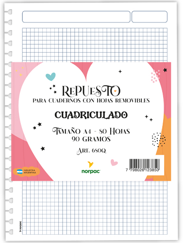 (15917Q) REP NO CUA/REMOV.A4 80H# 680Q 90GR - CUADERNOS/LIBRETAS/REPUESTOS - CUADERNOS 16X21