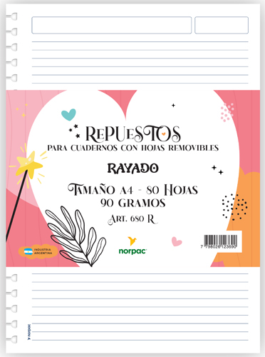 (15917R) REP NO CUA/REMOV.A4 80H= 680R 90GR - CUADERNOS/LIBRETAS/REPUESTOS - CUADERNOS 16X21