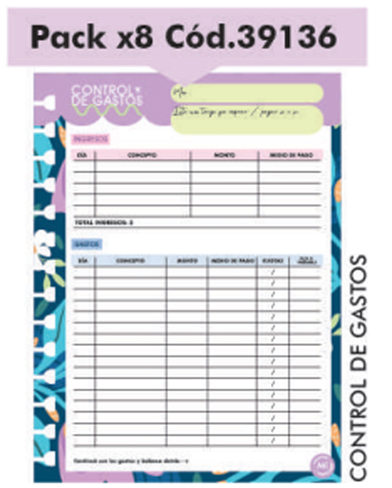 (16172A) REP.AG PC 13X18 CONT.D/GASTOS INTEL - AGENDAS - REPUESTOS/CALENDARIO