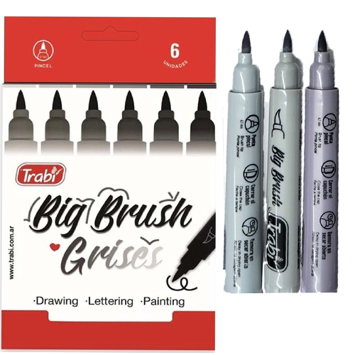 (16201G) MARCADOR TRA BIG BRUSH X 6 GRISES - MARCADORES - MARCADOR VARIOS