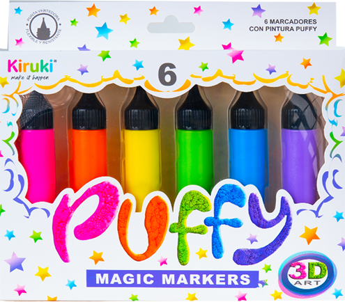 (172923) MARCADOR KIRUKI X 6 PUFFY 3D - MARCADORES - MARCADOR ESCOLAR