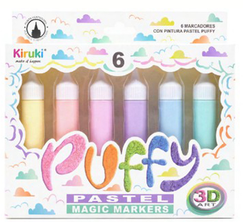 (172924) MARCADOR KIRUKI X 6 PUFFY PASTEL 3D - MARCADORES - MARCADOR ESCOLAR