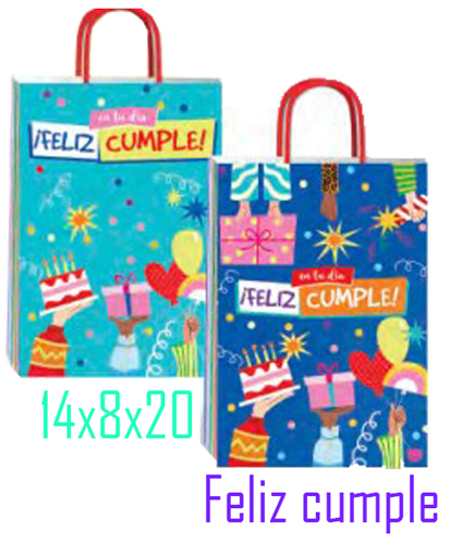 (18123**CU) BOLSA F 14X8X20 FELIZ CUMPLE - BOLSAS/PAPELES/MOOS - BOLSAS