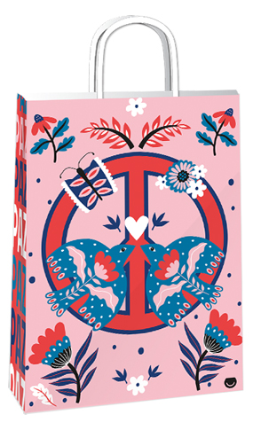 (18123**PZ) BOLSA F 14X8X20 PAZ Y AMOR - BOLSAS/PAPELES/MO�OS - BOLSAS