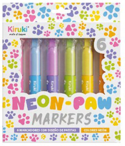 (201566) MARCADOR KIRUKI X 6 FLUO PAW PAW - MARCADORES - MARCADOR ESCOLAR