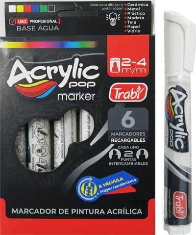 (205134A) MARCADOR TRA ACRYLICPOP X6 BL.2/4MM - MARCADORES - MARCADOR VARIOS