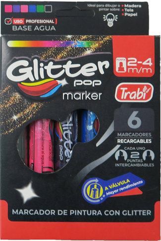 (218657) MARCADOR TRA GLITTER POP X6 - MARCADORES - MARCADOR PIZARRA