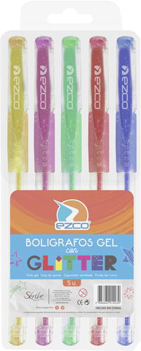 (35084G) BOLIGRAFO GEL EZCO GLITTER EST.X5 - BOLIGRAFOS - BOLIGRAFOS USO DIARIO