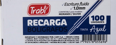 (41645) REPUESTO TRA UNIVERSAL AZUL - BOLIGRAFOS - REPUESTOS BOLIGRAFOS/ROLLER