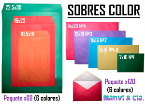 (60386) SOBRE COLOR BOLSA 10,5X18 (X60) - SOBRES - REGALO