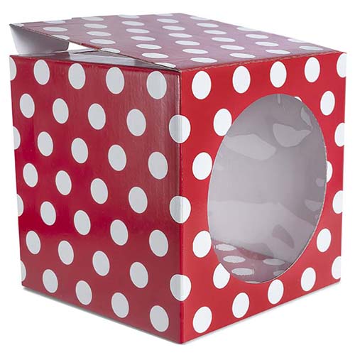 (6055**RLU) CAJA CUBO GALLETITAS ROJO LUNARES - CAJAS - CAJAS CARTON