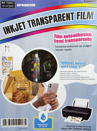 (89895) FILM AUTOAD.SEMI TRANSP.A4 X10HJS - COMPUTACION - PAPEL COMPUTACION